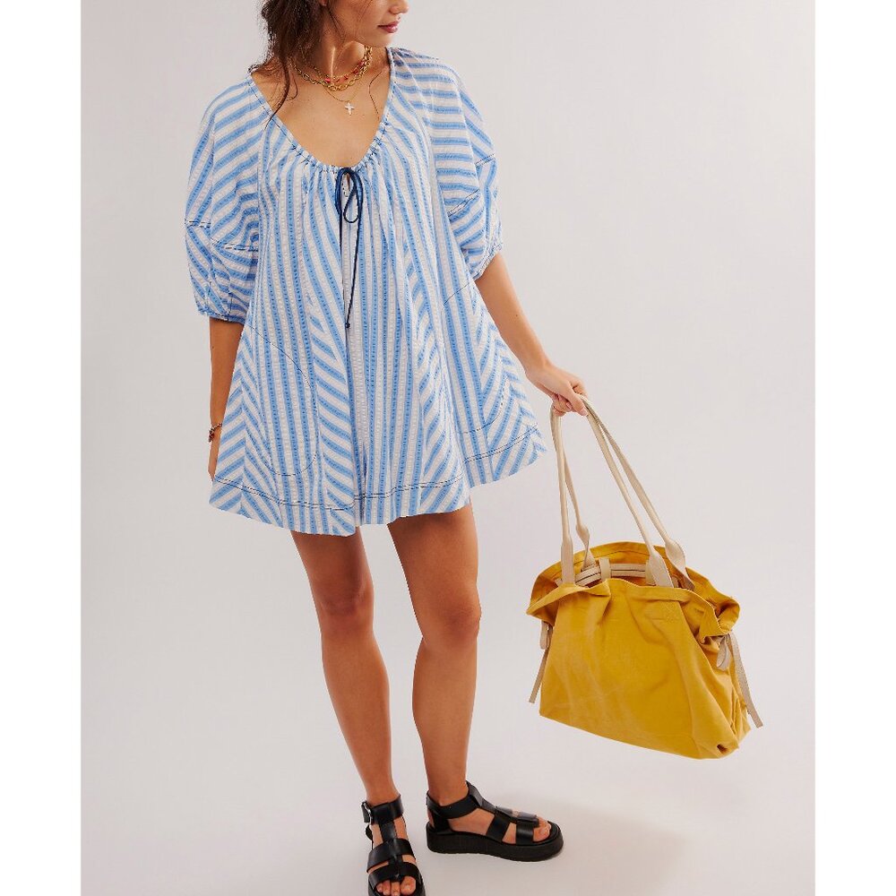 Free People Sky Blue and White Striped Romper